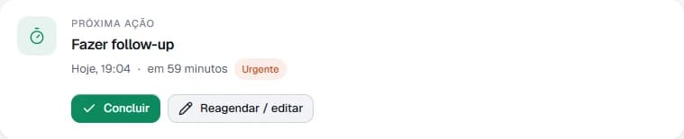 Card de próxima ação de um lead